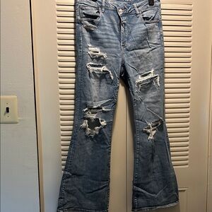 American Eagle Outfitters Light Blue Distressed Flare Jeans